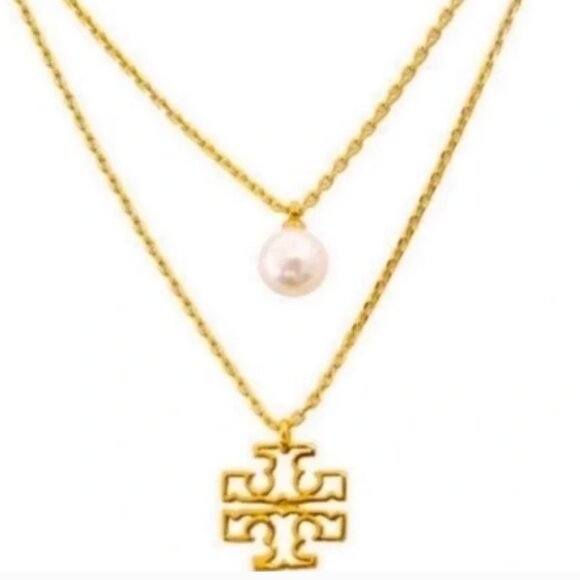 Tory Burch BRITTEN Pearl Chain Layering Necklace NWT - Picture 1 of 5